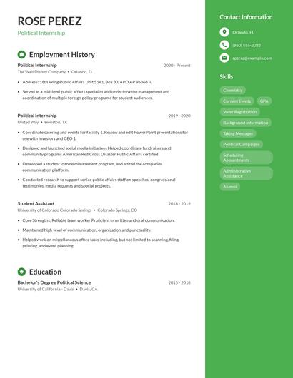 Political Internship Resume