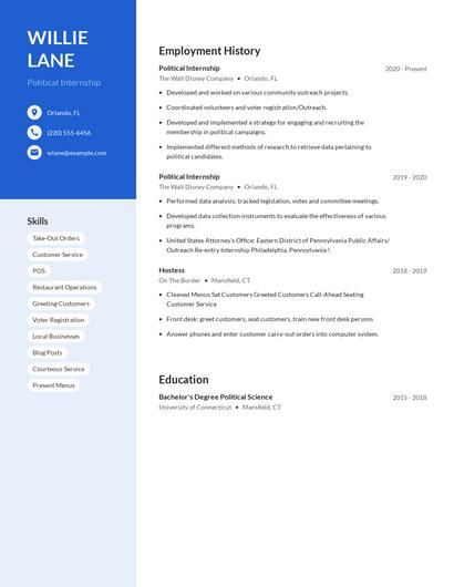 Political Internship Resume