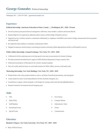 Political Internship Resume