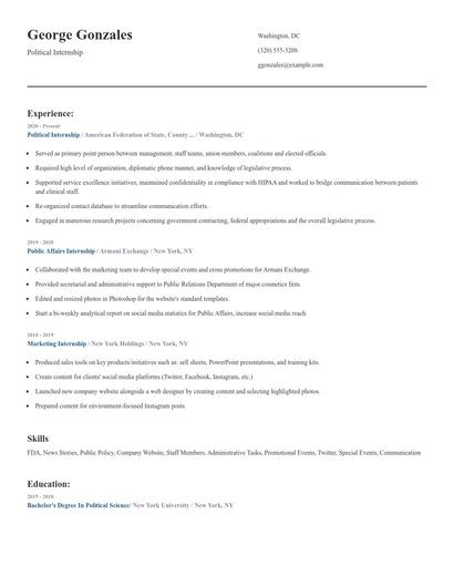 Political Internship Resume