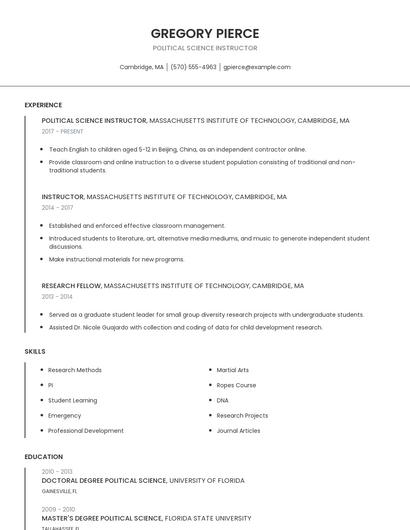 Political Science Instructor Resume