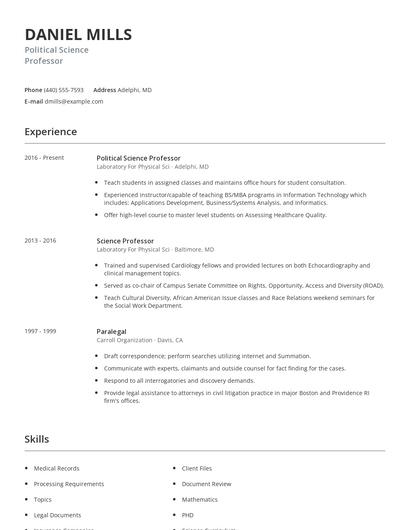Political Science Professor Resume