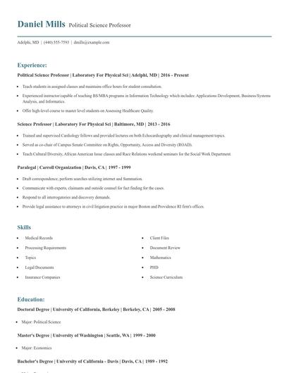 Political Science Professor Resume