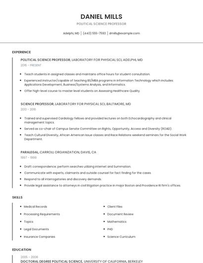 Political Science Professor Resume