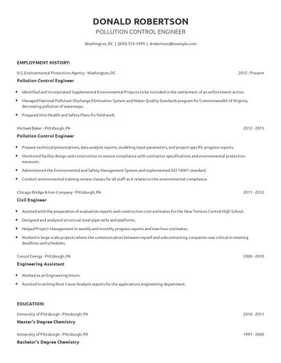 Pollution Control Engineer Resume