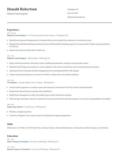 Pollution Control Engineer Resume