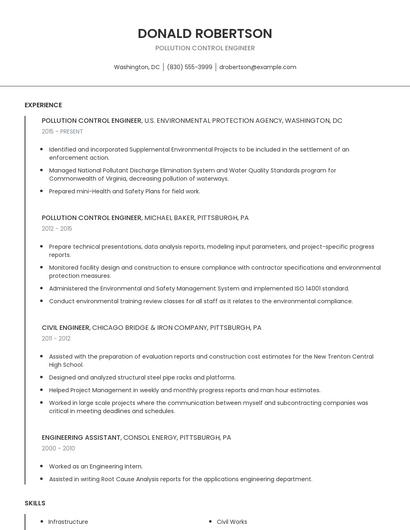 Pollution Control Engineer Resume