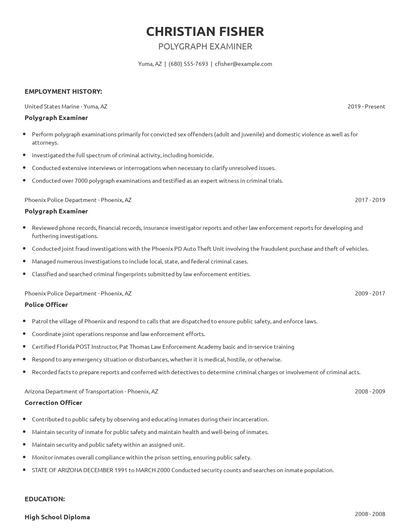 Polygraph Examiner Resume
