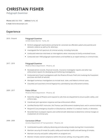Polygraph Examiner Resume