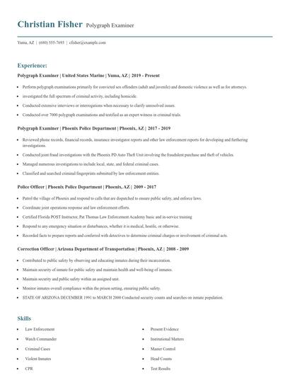 Polygraph Examiner Resume
