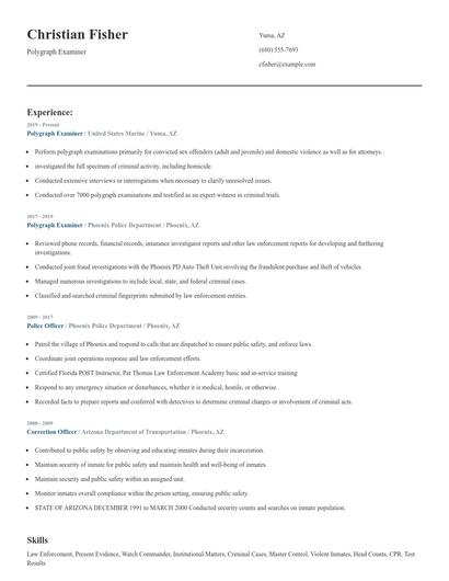 Polygraph Examiner Resume