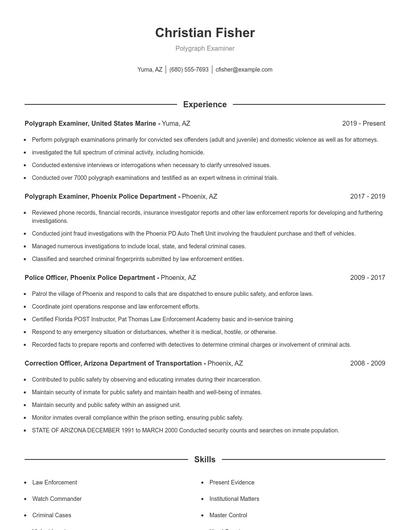 Polygraph Examiner Resume