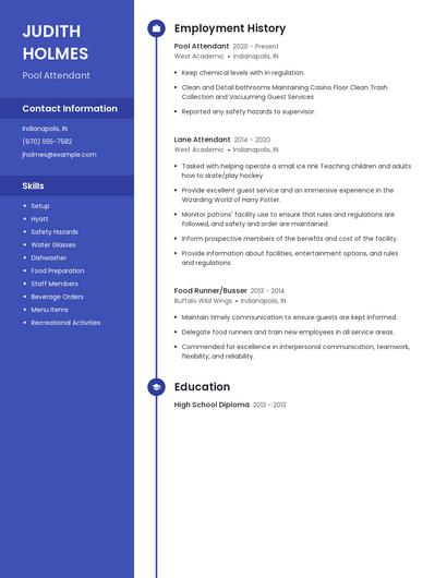 Pool Attendant Resume