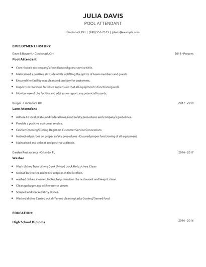 Pool Attendant Resume