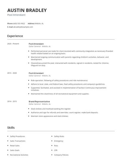 Pool Attendant Resume