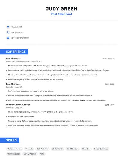 Pool Attendant Resume