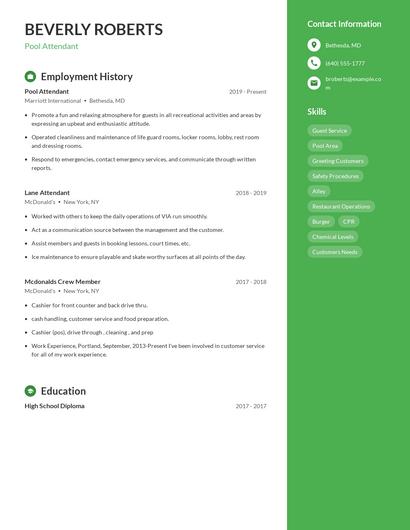 Pool Attendant Resume