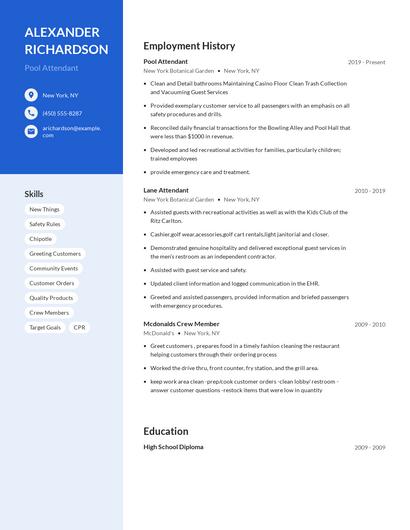 Pool Attendant Resume