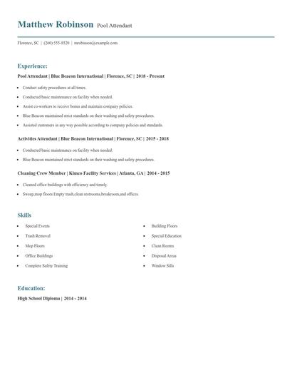 Pool Attendant Resume
