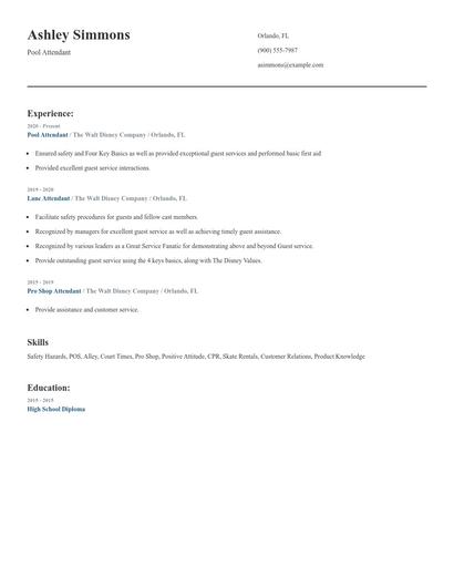 Pool Attendant Resume