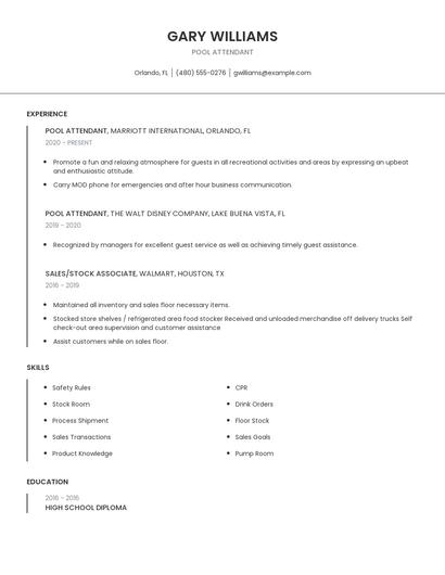 Pool Attendant Resume