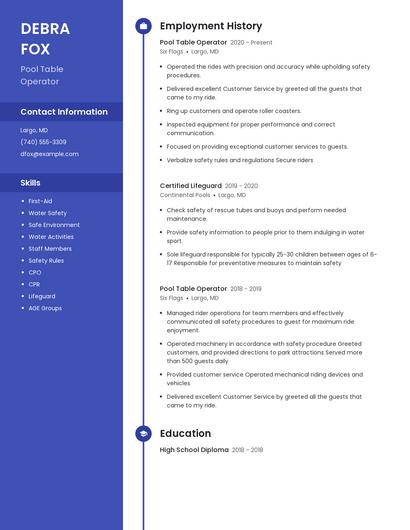 Pool Table Operator Resume