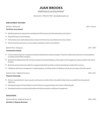 Portfolio Accountant Resume