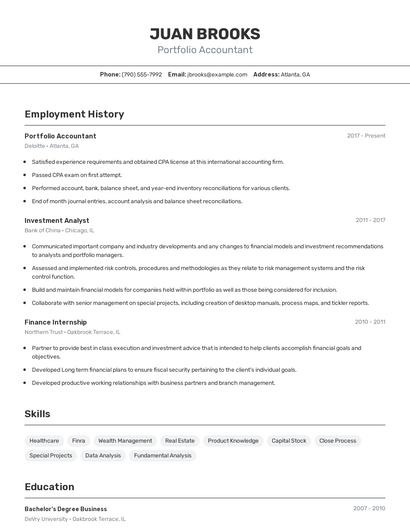 Portfolio Accountant Resume