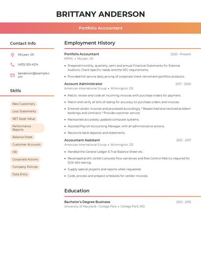 Portfolio Accountant Resume
