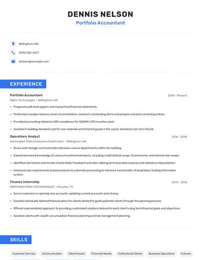 Portfolio Accountant Resume