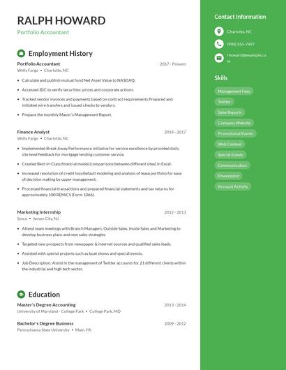 Portfolio Accountant Resume