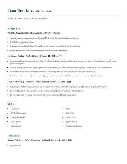 Portfolio Accountant Resume