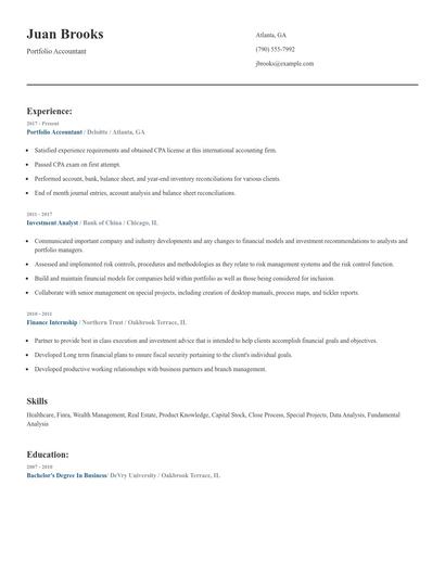 Portfolio Accountant Resume