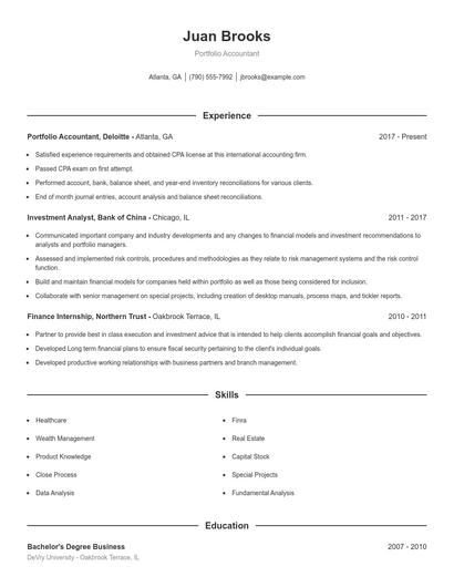 Portfolio Accountant Resume