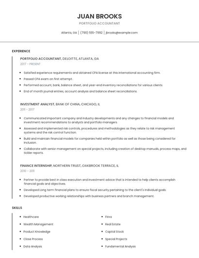 Portfolio Accountant Resume