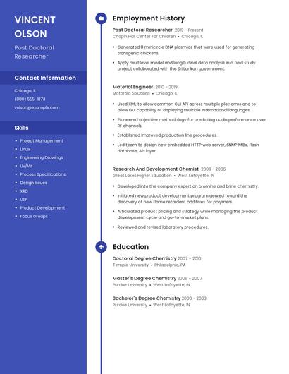 Post Doctoral Researcher Resume