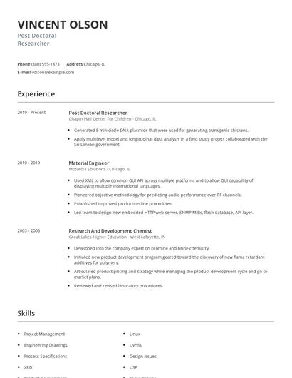 Post Doctoral Researcher Resume
