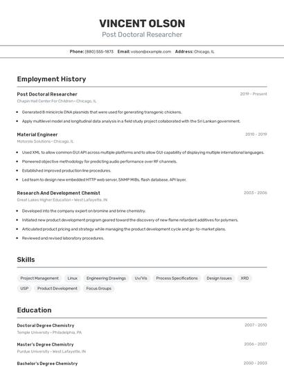 Post Doctoral Researcher Resume