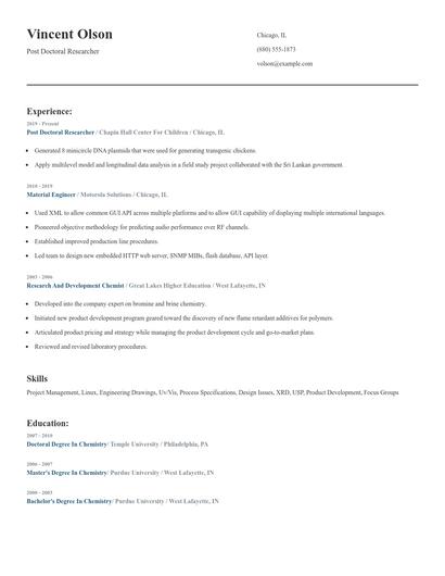 Post Doctoral Researcher Resume