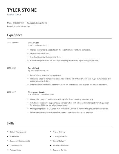 Postal Clerk Resume