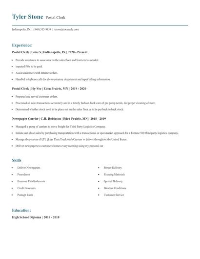 Postal Clerk Resume