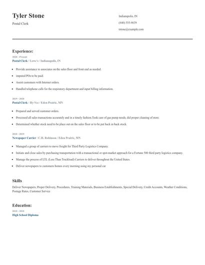 Postal Clerk Resume