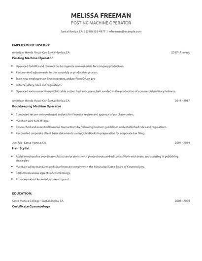 Posting Machine Operator Resume