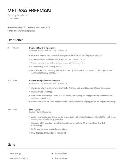 Posting Machine Operator Resume