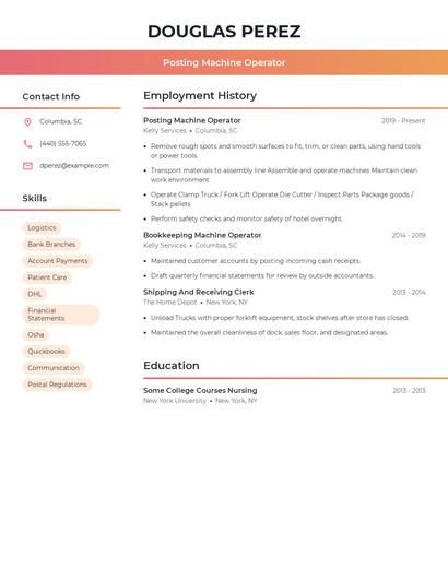 Posting Machine Operator Resume