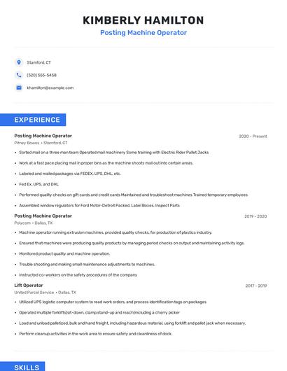 Posting Machine Operator Resume