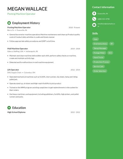 Posting Machine Operator Resume