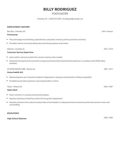 Postmaster Resume