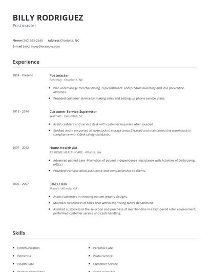 Postmaster Resume