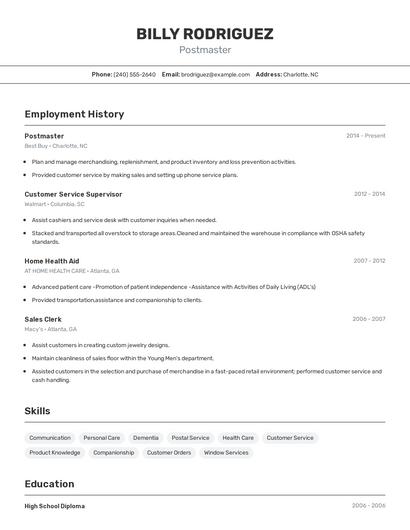 Postmaster Resume